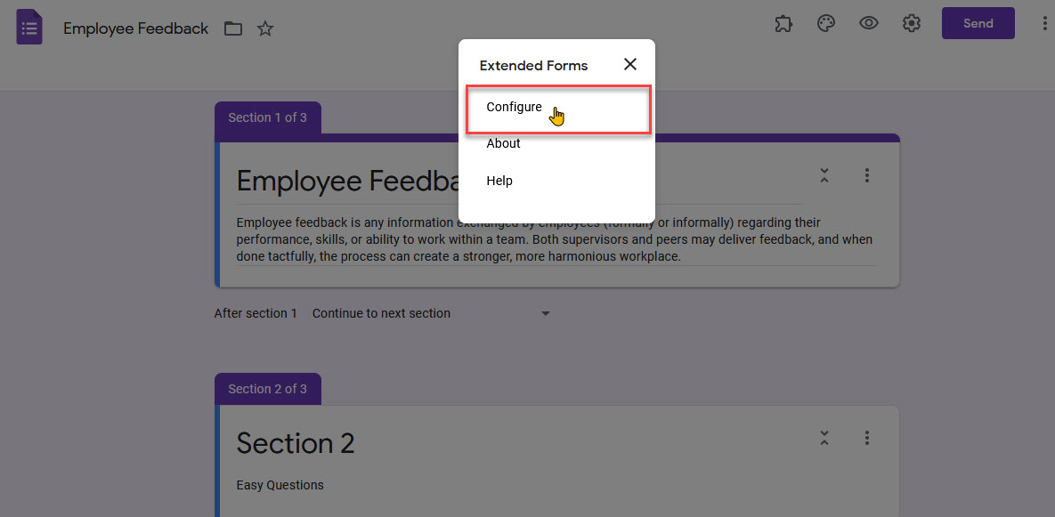 Extended Forms Configuration - Configure