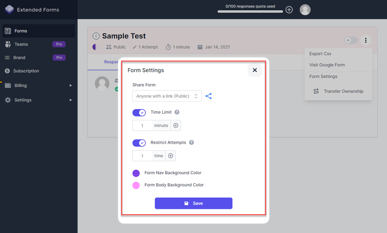 Extended Forms Configuration - Navigating to More Extended Forms Settings