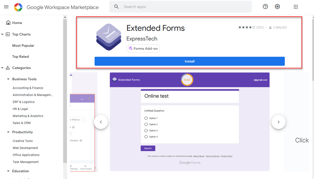 Installing Extended Forms Addon from Google Workspace Marketplace
