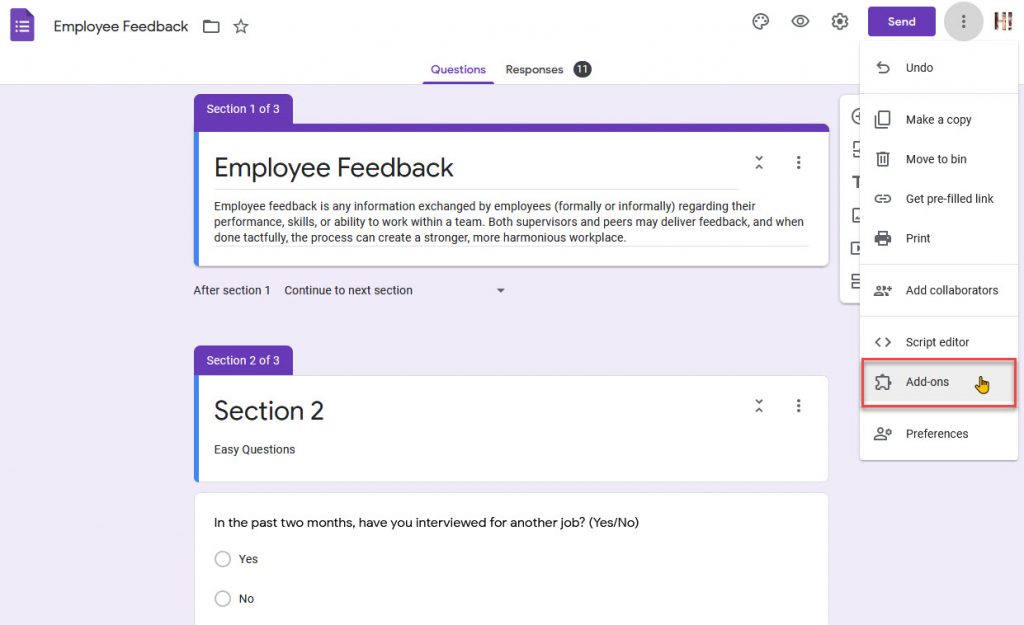 Installing Extended Forms from Google Forms Addons Menu