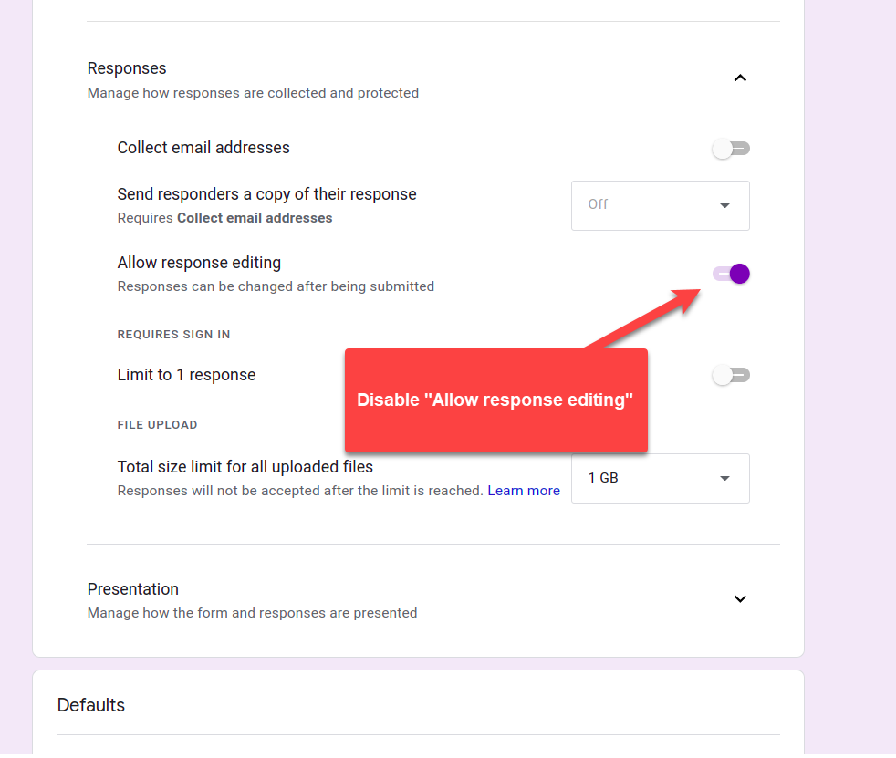 Disable Allow Response Editing - Error Code 7