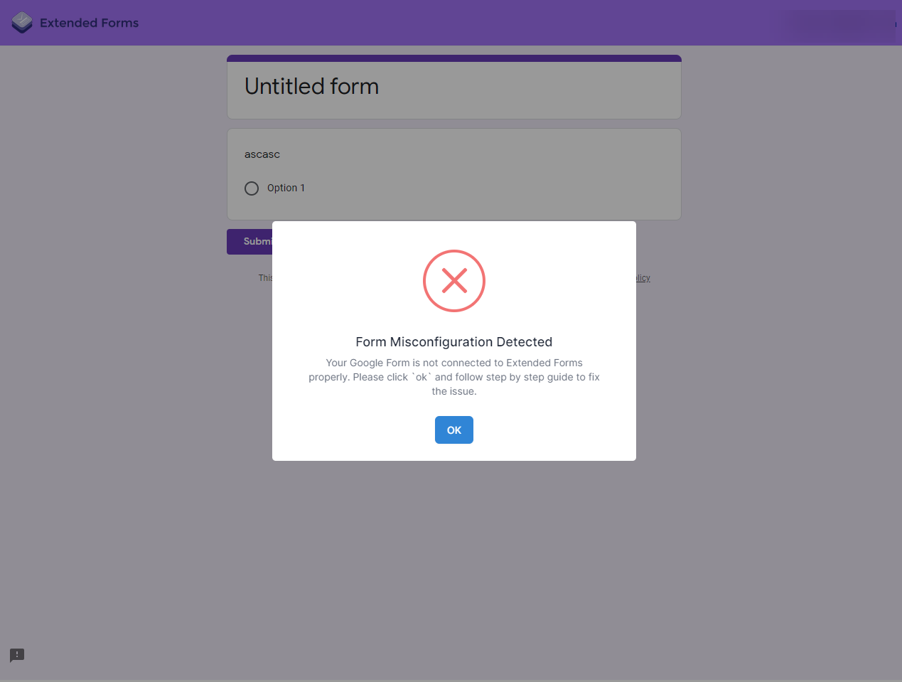 Form Misconfiguration Detected - ExtendedForms