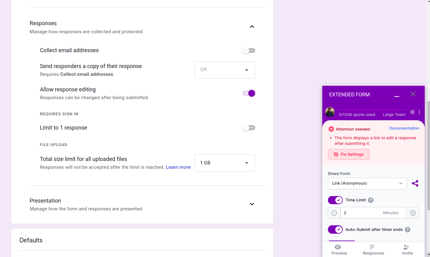 Form Response Editing Enabled - Error Code 7