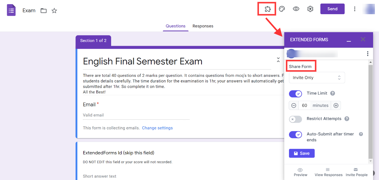 How to Share Form and Accept Responses Using Extended Forms Documentation